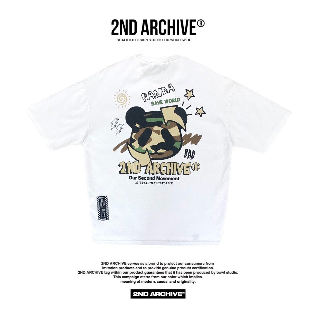 back facing white graphic t-shirt from Korean street fashion brand 2nd Archive. 