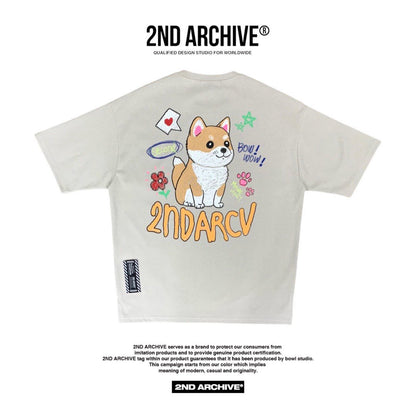 2nd Archive t-shirt featuring cute crayon dog graphic