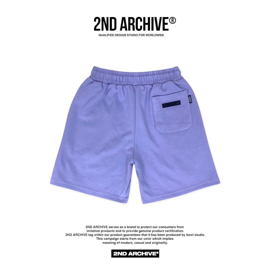 back facing purple men's shorts with pocket. 