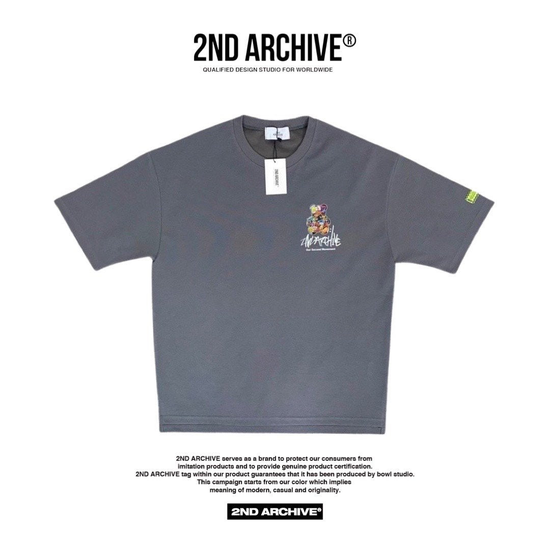 Front facing dark gray t shirt from Korean street fashion brand second archive. 