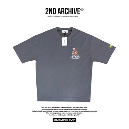 Front facing dark gray t shirt from Korean street fashion brand second archive. 