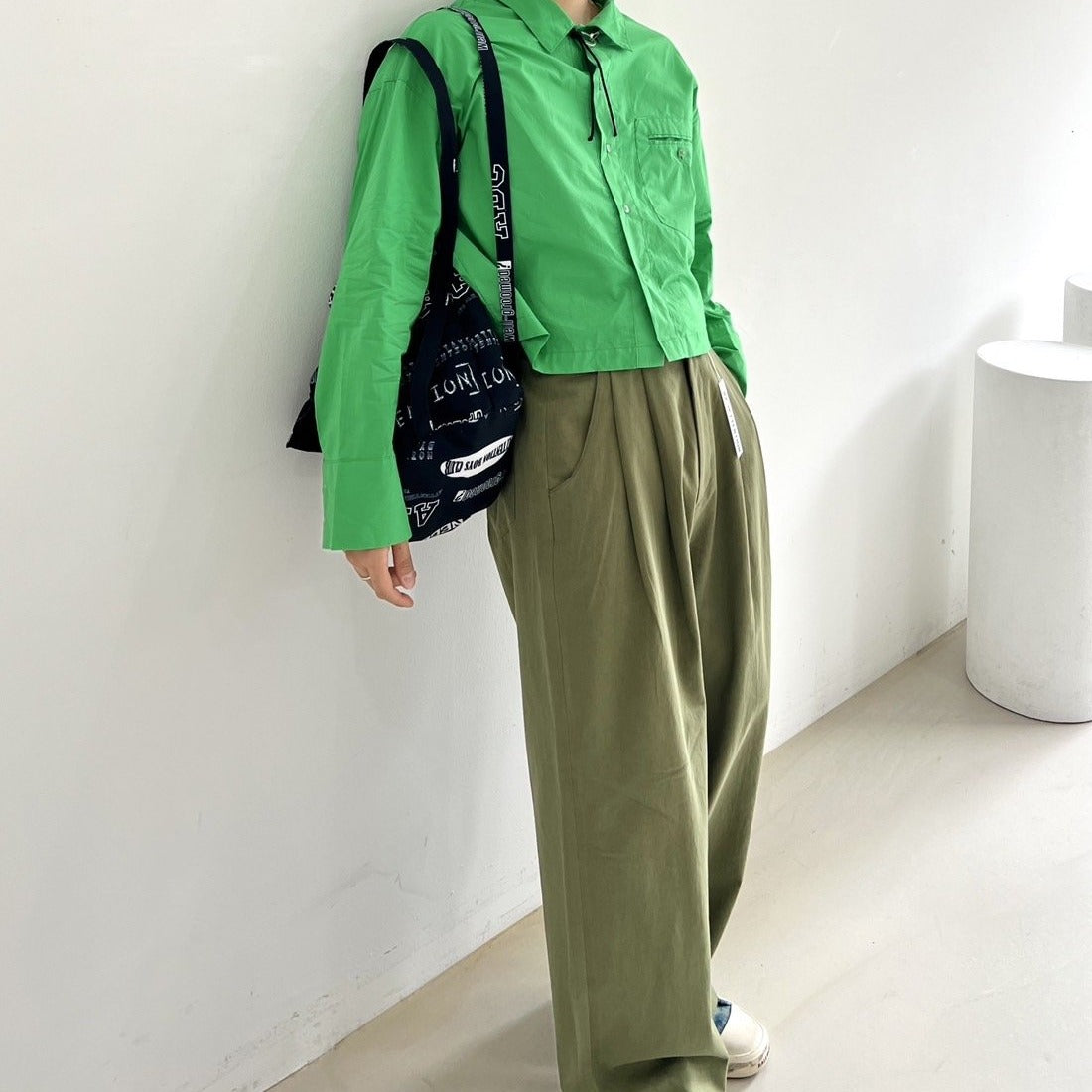 Khaki street pants, Korean oversized.