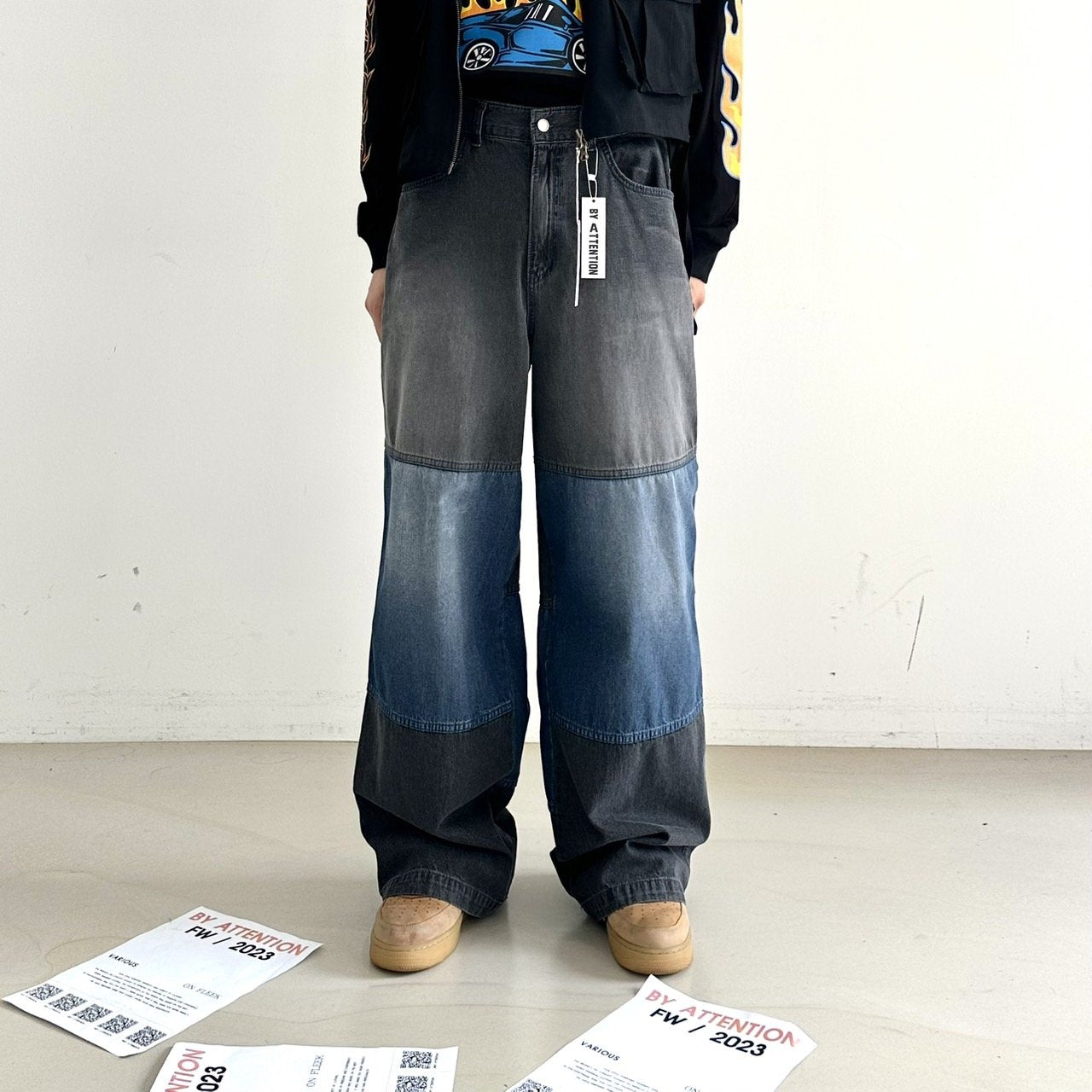 Street style denim jeans, Korean-made.