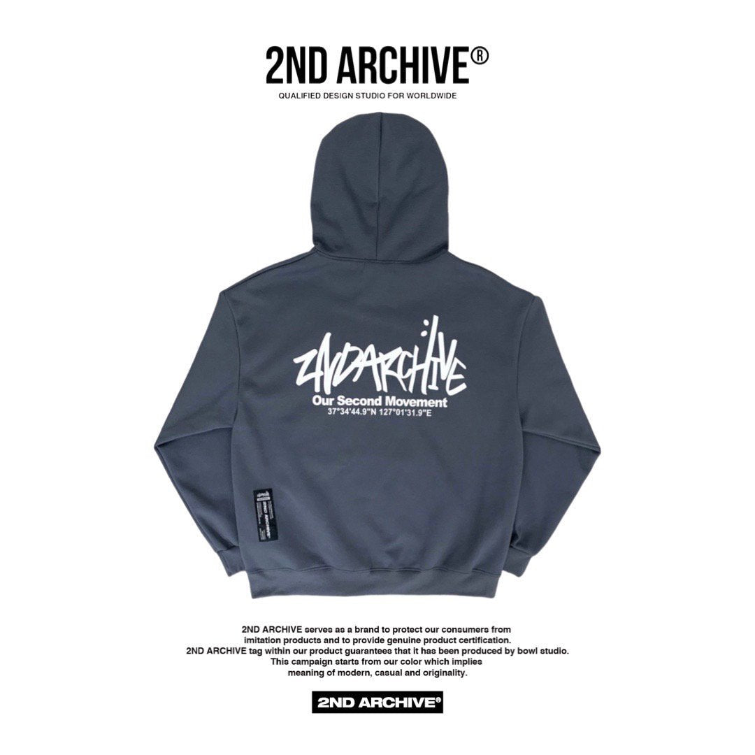 Hoodie sweater with 2nd Archive signature logo, Korean fashion