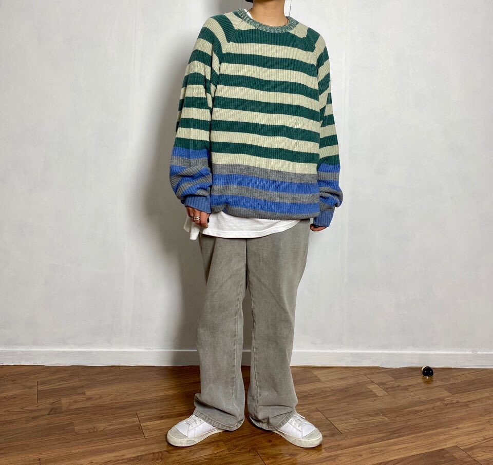 Korean sweater, oversized fit, multicolor stripes