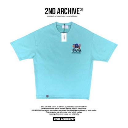 Light blue front facing street fashion t shirt made in Korea from Second Archive. 