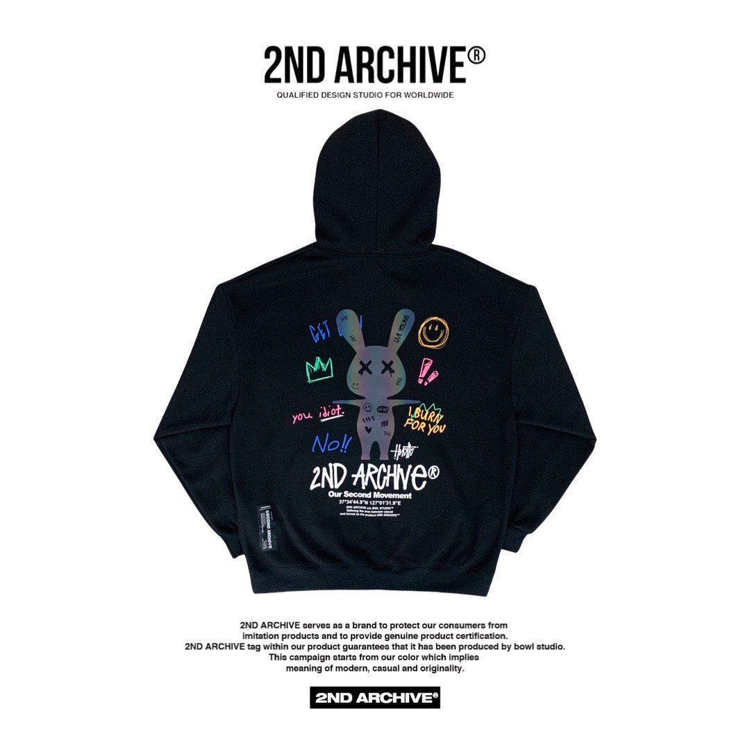 Back facing graphic hoodie sweater from Korean street fashion brand. 