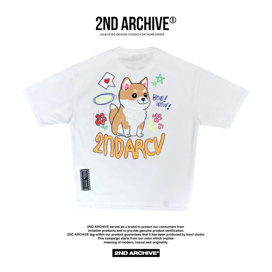 2nd Archive shirt – crayon dog graphic in Korean street style