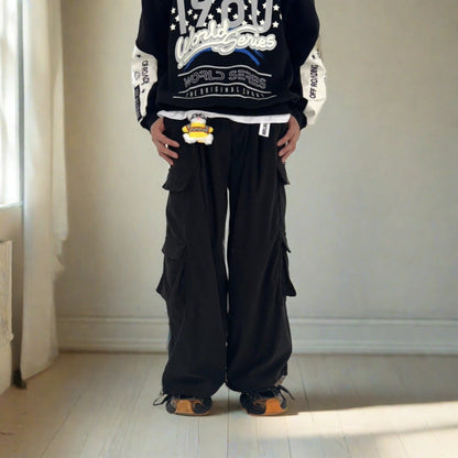 Make a fashion statement with these oversized cargo pants, designed in Korea to capture the essence of street style.