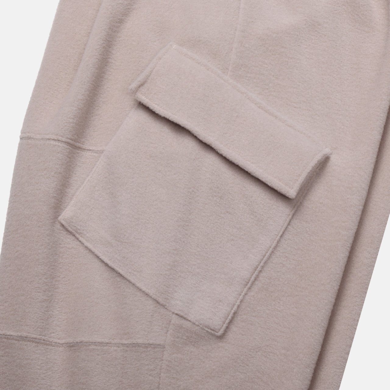 Beige fleece cargo pants, made in Korea.