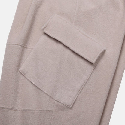 Beige fleece cargo pants, made in Korea.