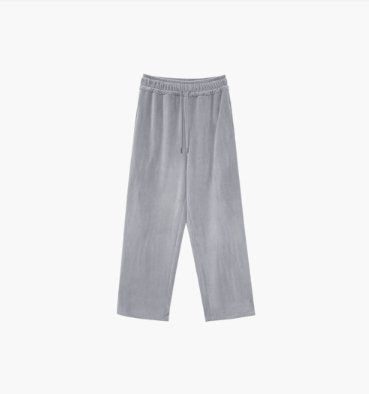 Korean street fashion gray corduroy pants with an adjustable waist. 