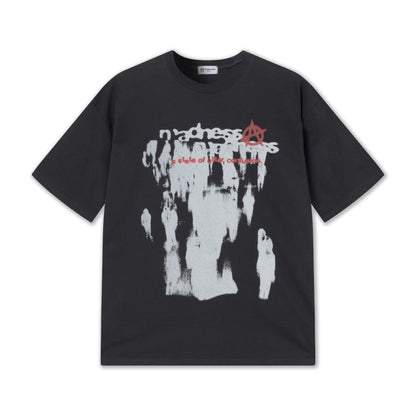 Gothic Korean streetwear tee with bold English writing.