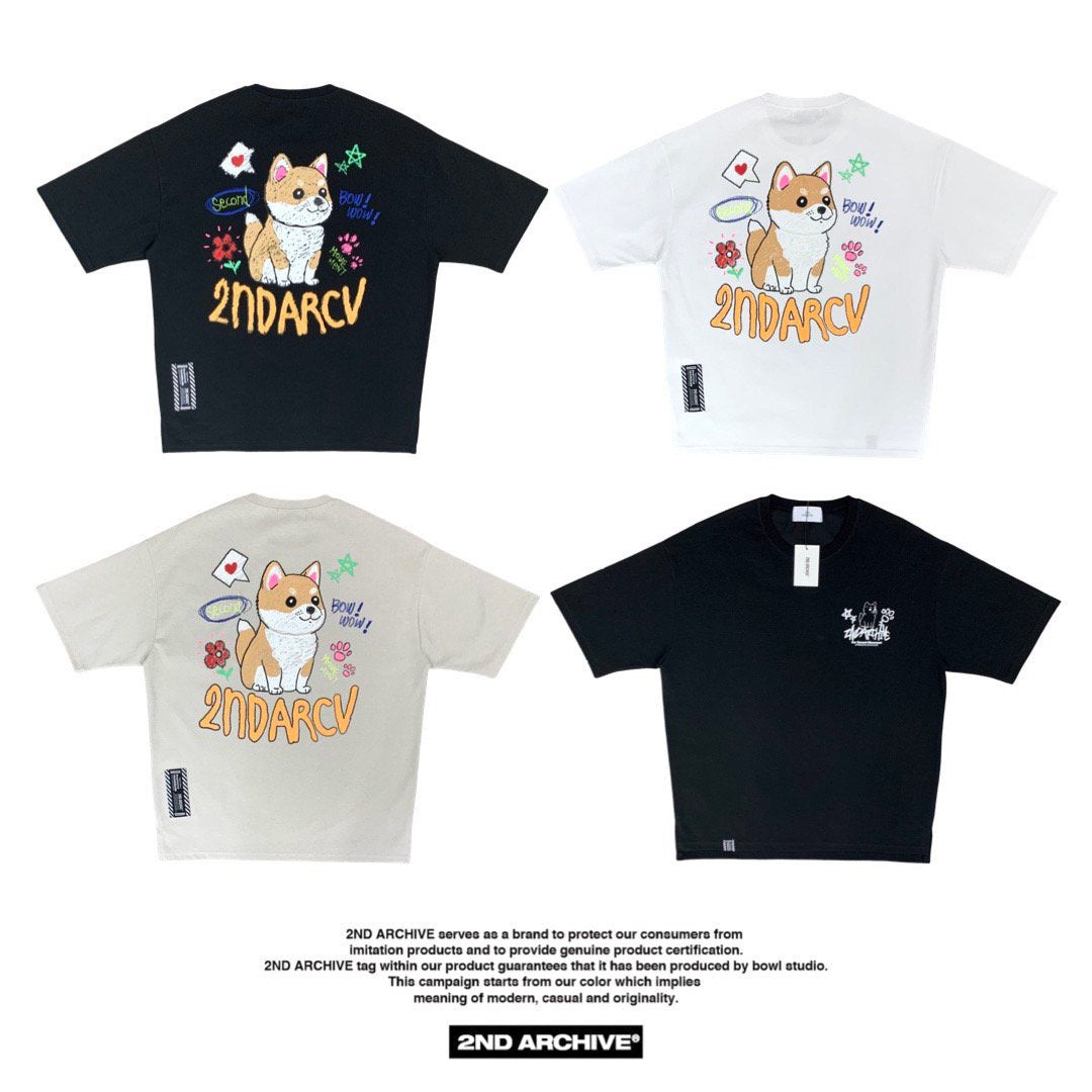 2nd Archive tee with crayon dog graphic – Korean street fashion