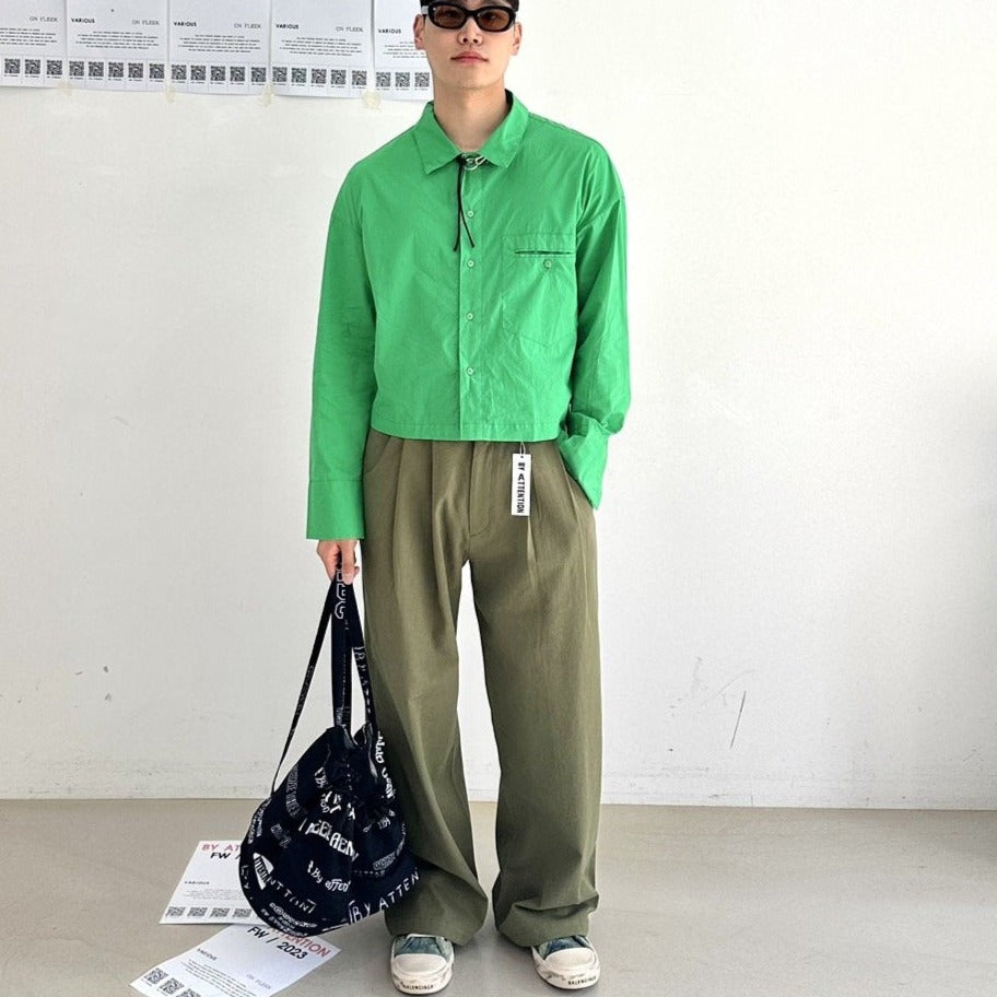 Khaki Korean street pants, oversized fit.