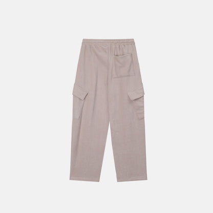 Beige fleece cargo pants, Korean.