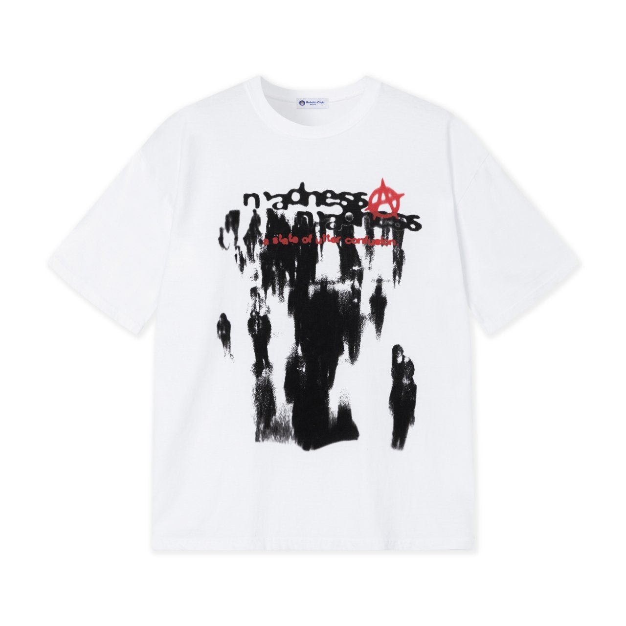 Modern Korean T-shirt with stylish gothic graphic.