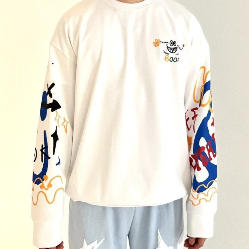 Long sleeve graffiti sweater, Korean style.