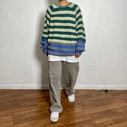 Korean fashion sweater, oversized, multicolor stripes