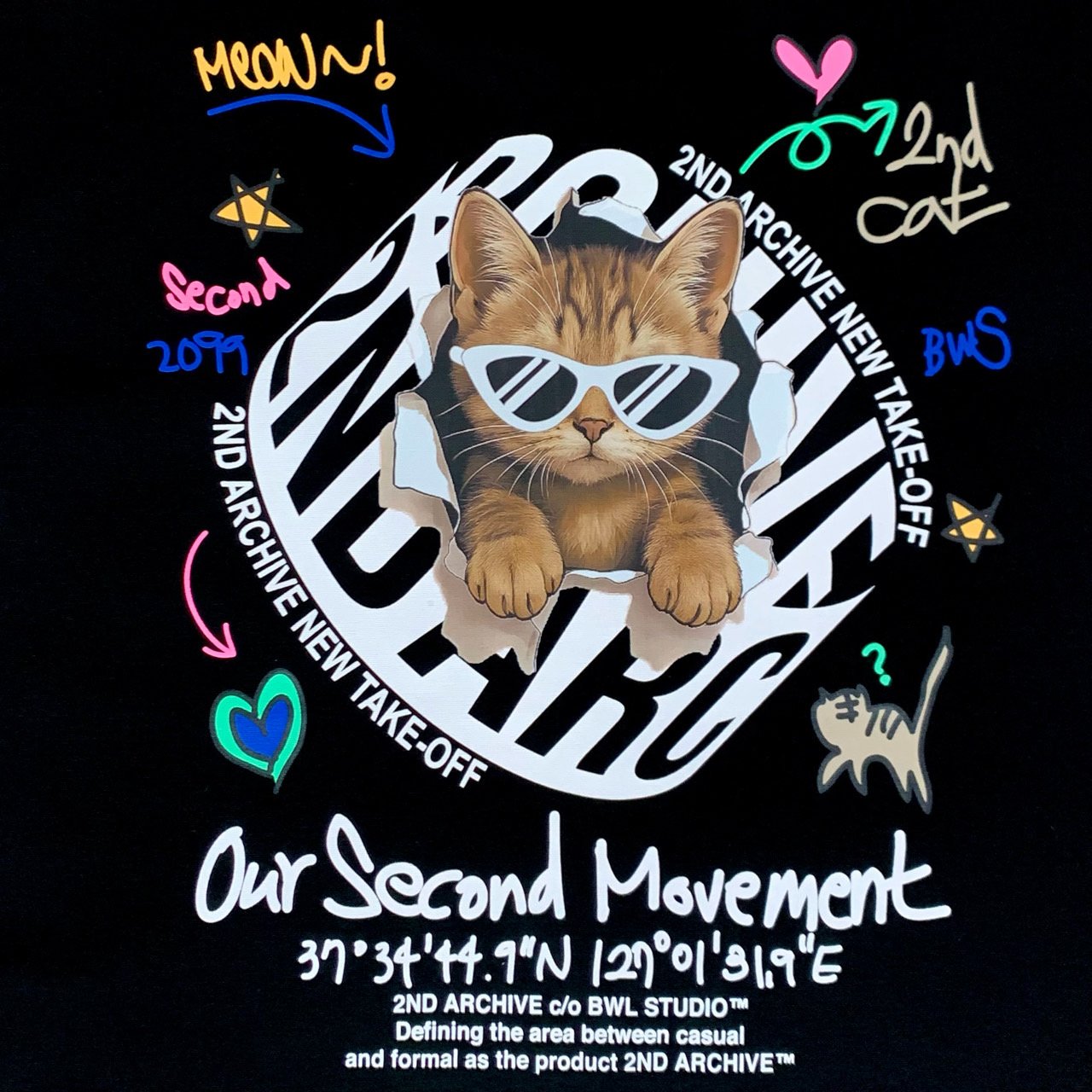 [2nd Archive]サークルロゴのクールな猫のTシャツ(SAB117)