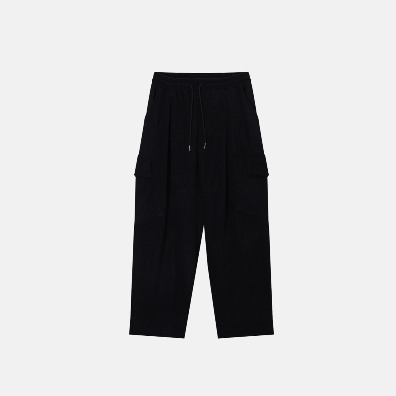 Black fleece cargo pants, Korean design.