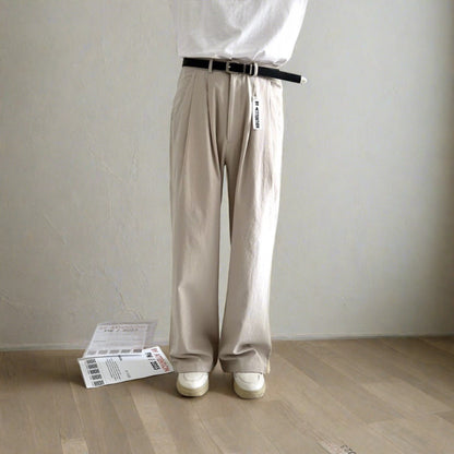 Beige oversized street slacks, Korean style.