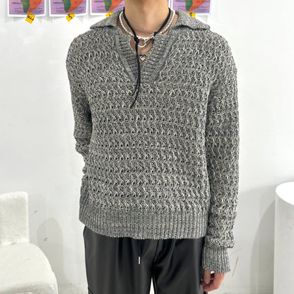 Gray collared sweater, made in Korea.