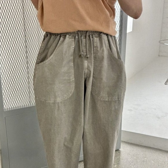 Adjustable waist, loose fit, cotton Korean pants