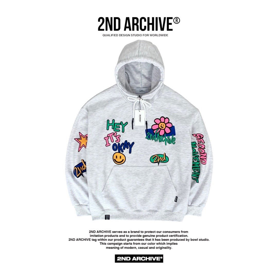 Smiley face graphic hoodie sweater, 2nd Archive streetwear