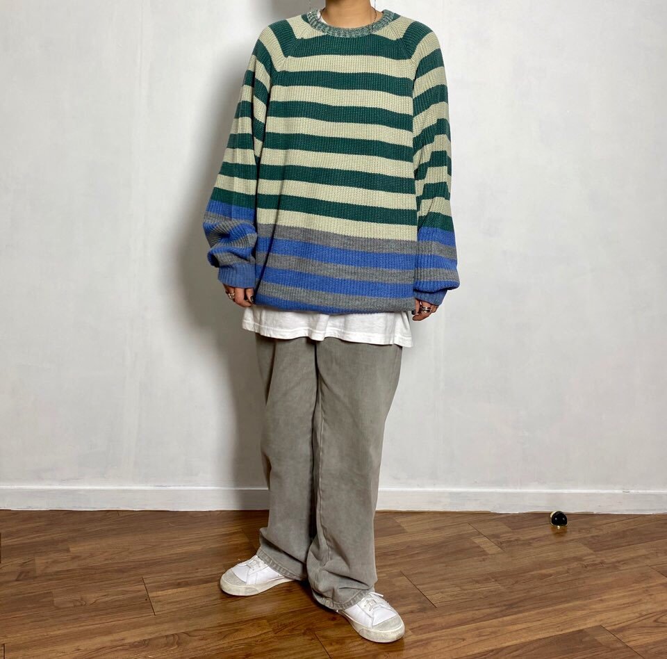 Multicolor stripe Korean sweater, oversized fit