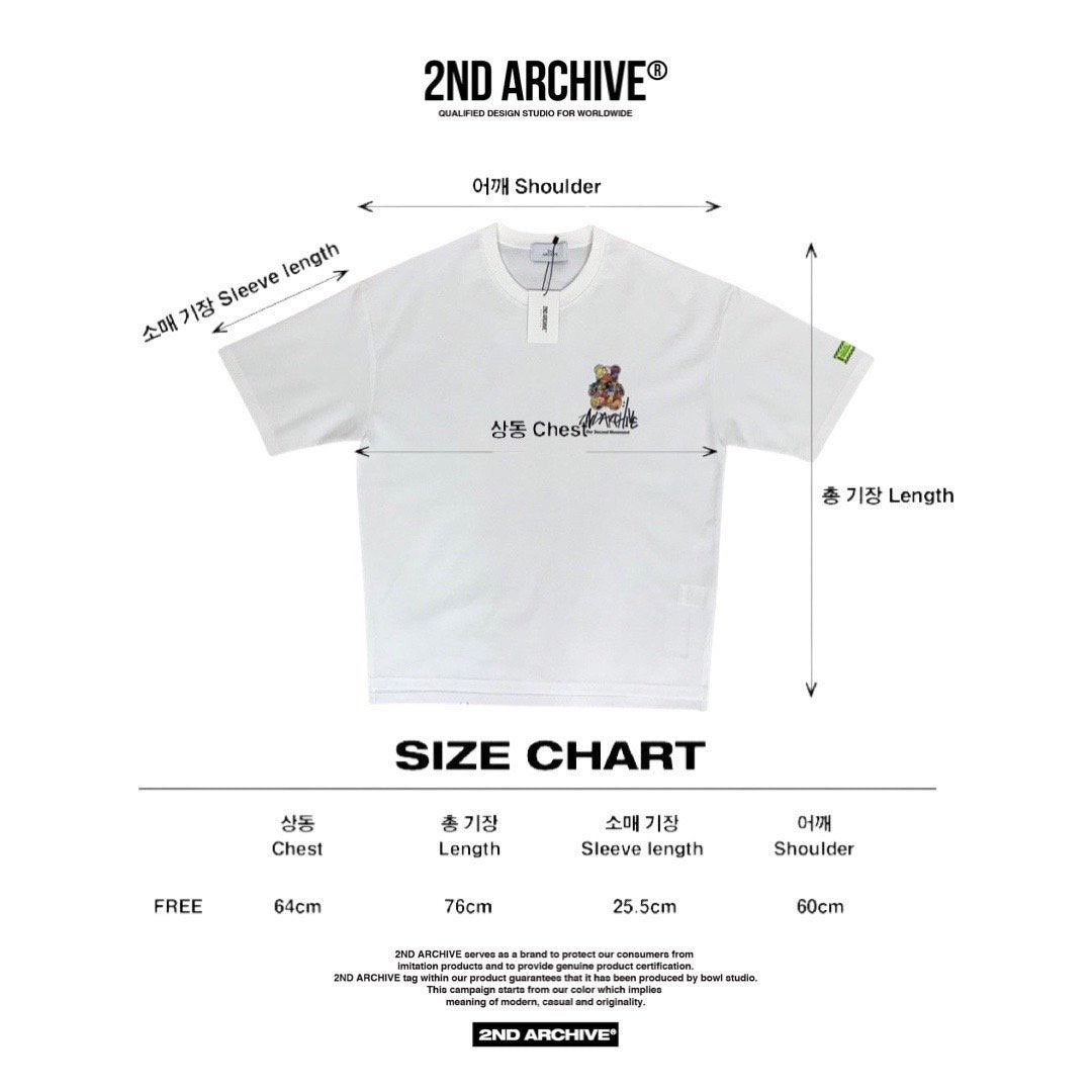 Size chart for free size t shirt made in Korea. 