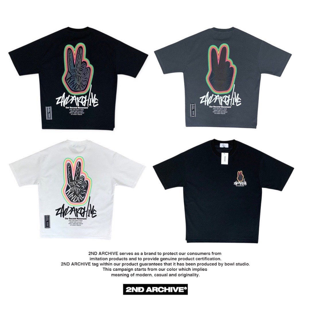 2024 お歳暮【公式】 - 人気ブランド 2nd Archive]ピースデザイン Tシャツ グラフィック ネオンカラー トップス