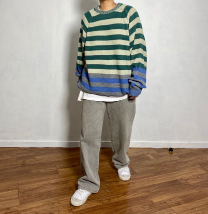 Multicolor stripe unisex sweater, Korean made