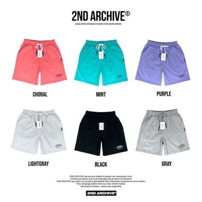 Salmon, mint, purple, light gray, black, gray sweat shorts made in Korea. 