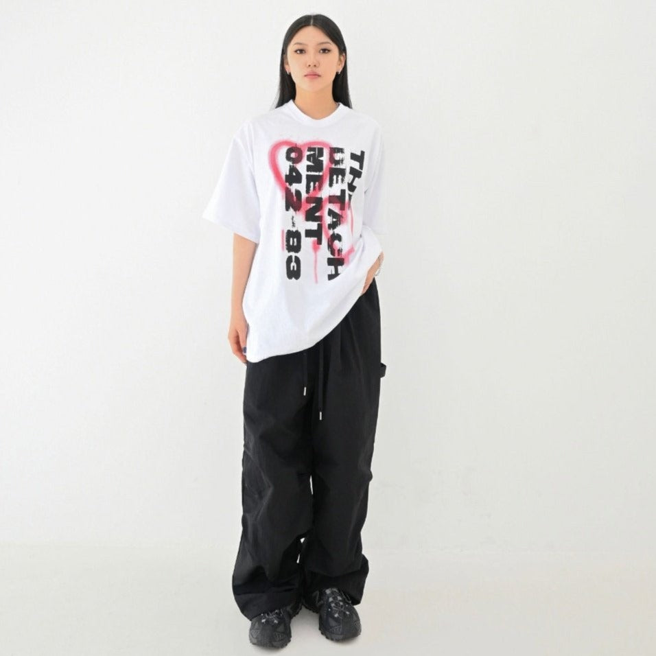 Trendy Korean streetwear T-shirt with bold English text.