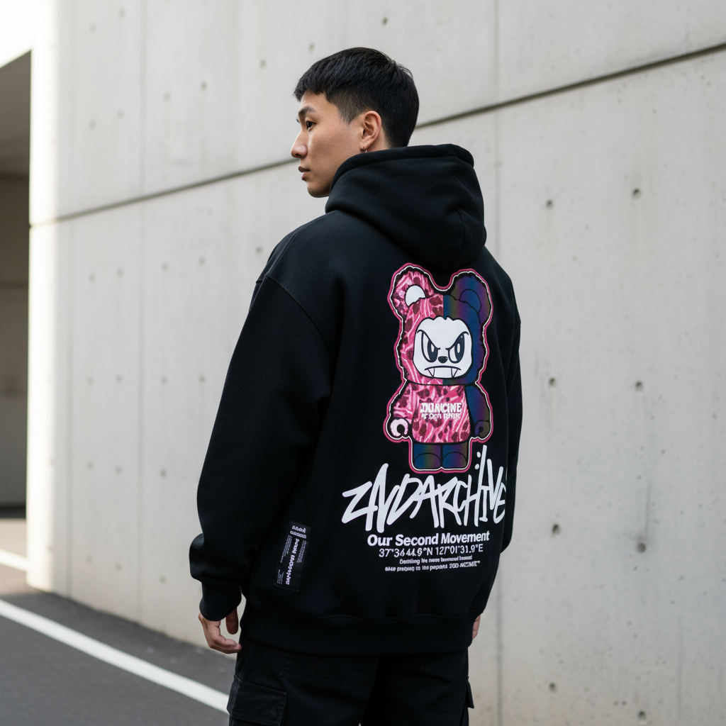 Pink Leopard Bear Hoodie - Back