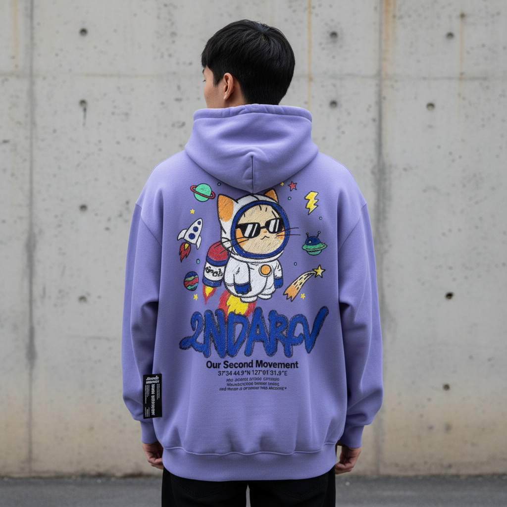 Rocket Cat Crayon Hoodie - Back