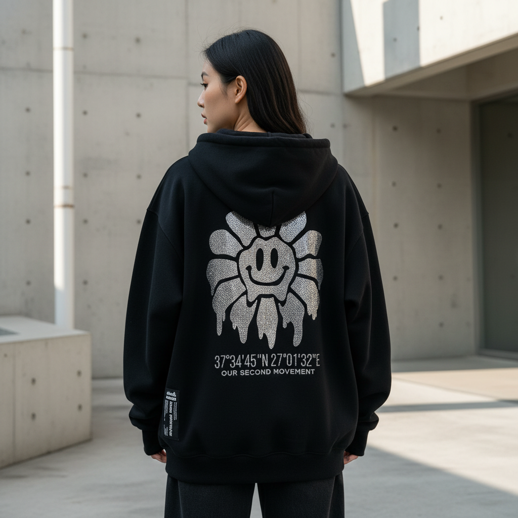 Smile Flower Studs Zip-up Hoodie - Back