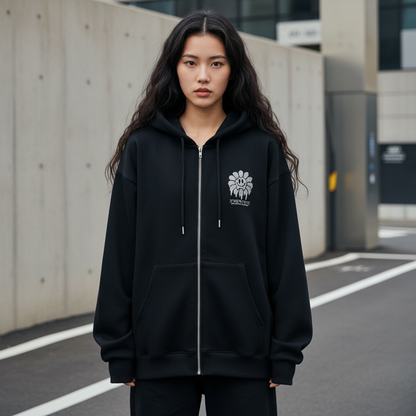 Smile Flower Studs Zip-up Hoodie - Front